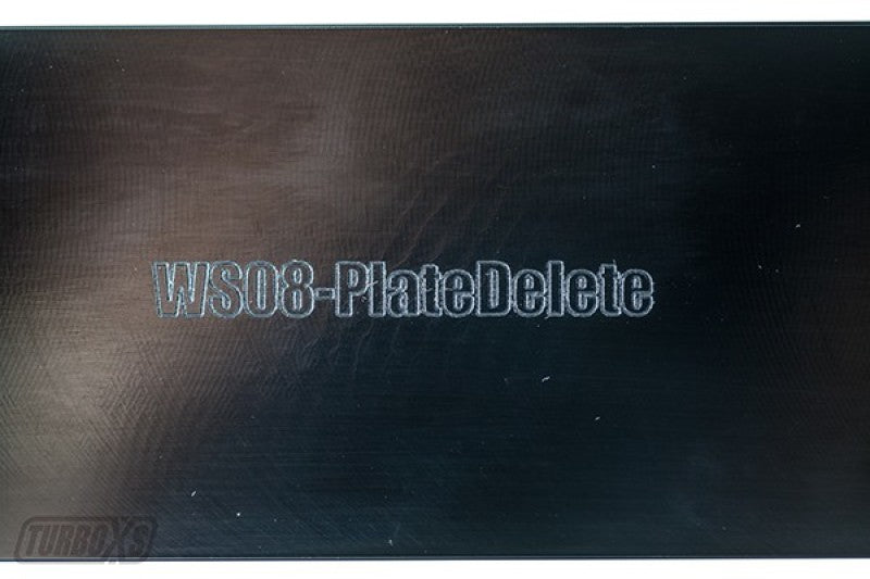 TURBOXS LICENSE PLATE DELETE BLACK; MACHINED SUBARU WRX/STI WRX LOGO; 2008-2014 - eliteracefab.com