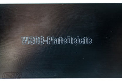 TURBOXS LICENSE PLATE DELETE BLACK; MACHINED SUBARU WRX/STI STI LOGO; 2008-2014 - eliteracefab.com
