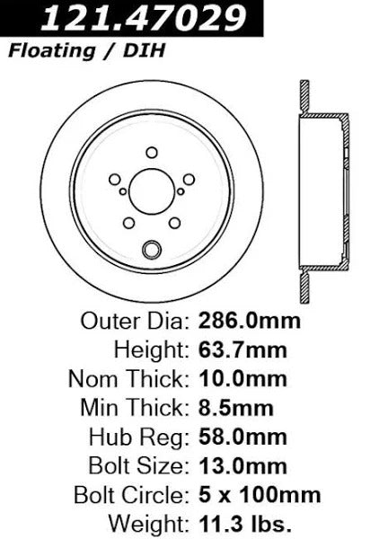 CENTRIC 09-10 SUBARU FORESTER / 08-10 IMPREZA REAR ROTOR, 121.47029 - eliteracefab.com