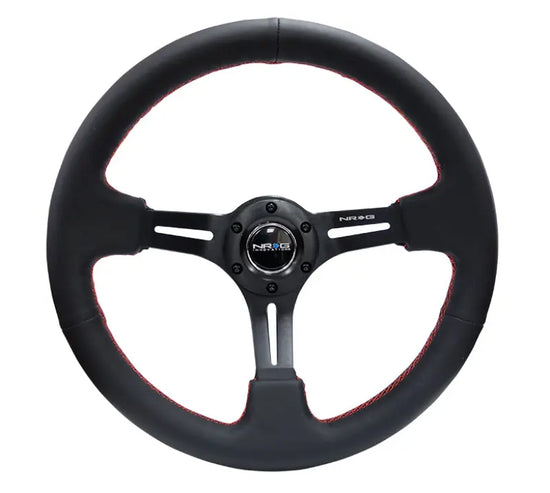 NRG Reinforced Steering Wheel (350mm / 3in. Deep) Black Leather w/ Alcantara Stitching