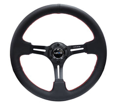 NRG Reinforced Sport Steering Wheel 350mm 3 Inch Deep Black Leather Red Stitching - eliteracefab.com