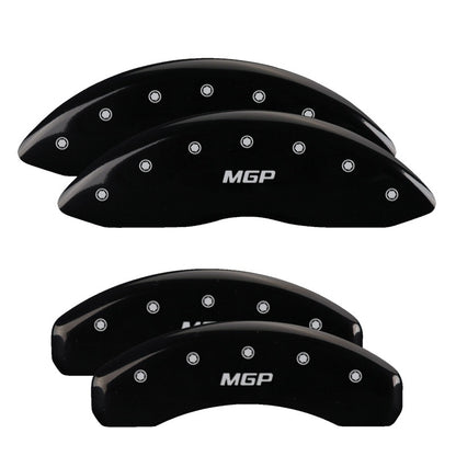 MGP 4 Caliper Covers Engraved F & R Cursive/Cadillac Black Finish Silver Char 2016 Cadillac CT6 MGP