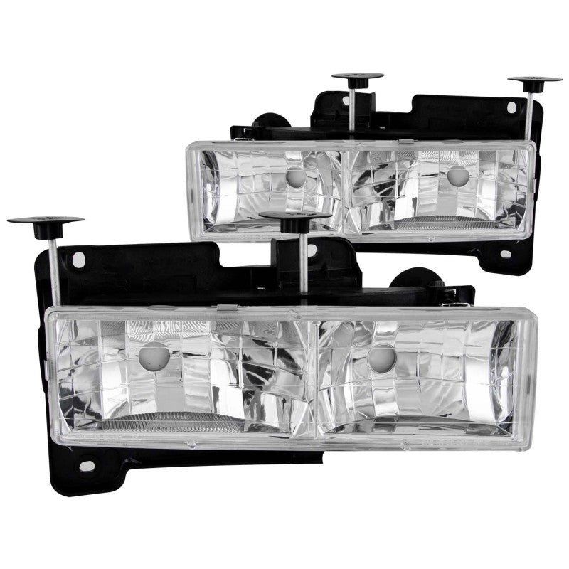 ANZO USA Chevrolet C1500 Crystal Headlights Chrome W/O Bulbs; 1988-1998 - eliteracefab.com