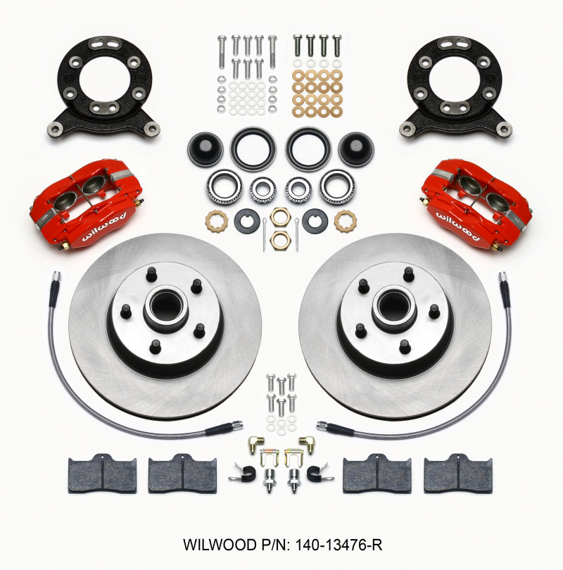 Wilwood Forged Dynalite-M Front Kit 11.30in 1 PC Rotor&Hub Red 1965-1969 Mustang Disc & Drum Spindle Wilwood