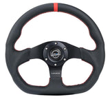 NRG Reinforced Steering Wheel (320mm) Sport Leather Flat Bottom w/ Red Center Mark/ Red Stitching - RST-024MB-R-RD