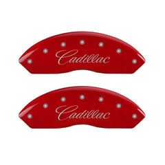 MGP 4 Caliper Covers Engraved Front Cursive/Cadillac Engraved Rear XLR Red finish silver ch - eliteracefab.com