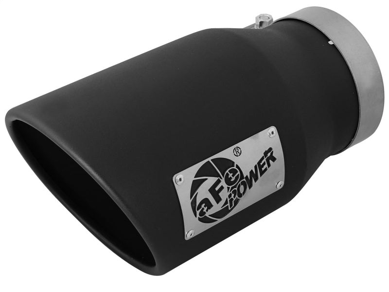 aFe MACHForce XP 5in 304 Stainless Steel Exhaust Tip 5 In x 7 Out x 12L in Bolt On Right - Black - eliteracefab.com