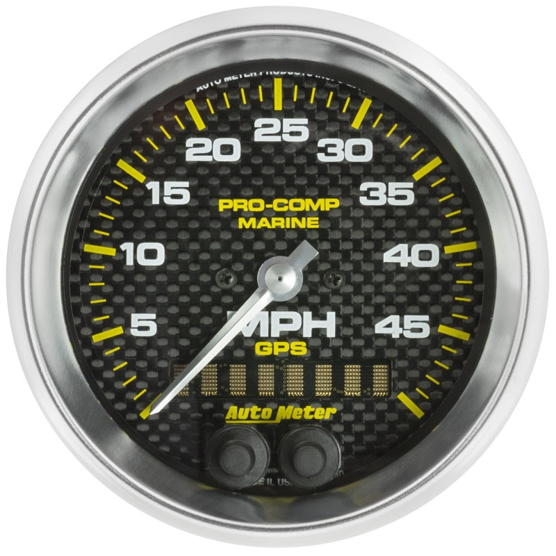 Autometer Marine Carbon Fiber 3-3/8in 50MPH GPS Speedometer Gauge 200635-40