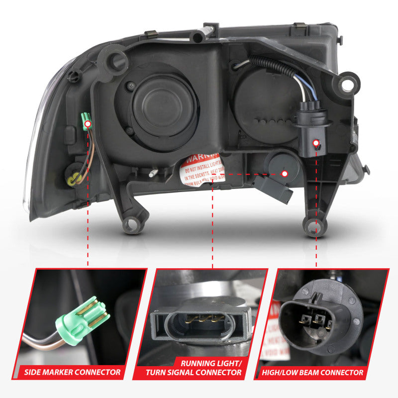 ANZO 97-04 Dodge Dakota/Durango Crystal headlight Set w/ Light Bar Chrome Housing ANZO