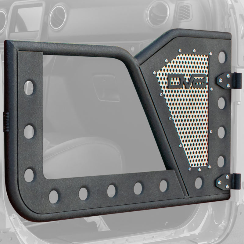 DV8 Offroad Jeep 18+ Wrangler JL / 20+ Gladiator JT Rear Rock Doors w/ Perforated Aluminum Mesh - eliteracefab.com