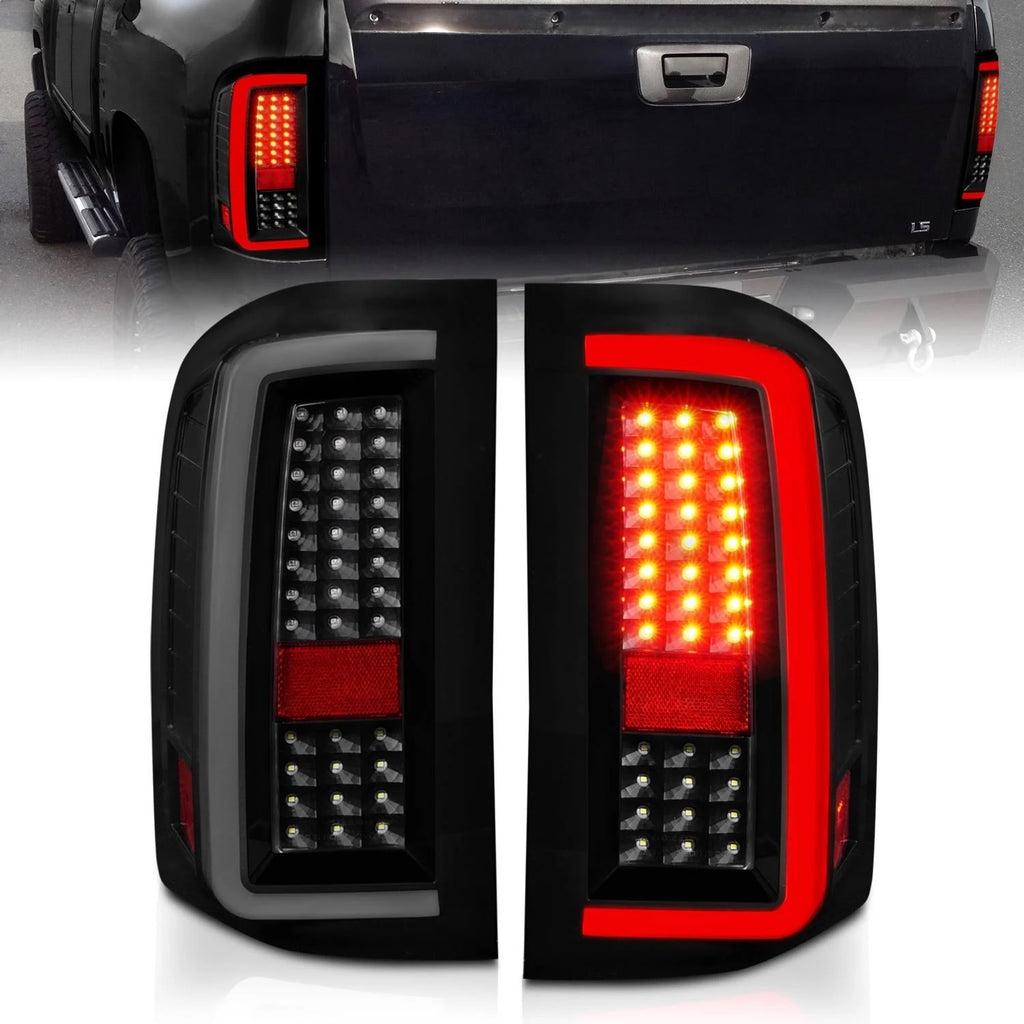 ANZO 2007-2013 Chevrolet Silverado1500/ 2500/ 3500 LED Tail Lights w/ Light Bar Black Housing Smoke - eliteracefab.com