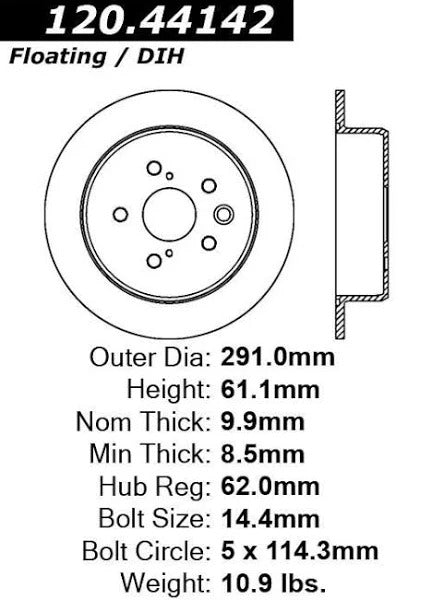 CENTRIC 06-12 LEXUS IS250 / 06 IS350 REAR PREMIUM BRAKE ROTOR, 120.44142 - eliteracefab.com