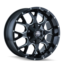 Load image into Gallery viewer, Mayhem 8015 Warrior 17x9 / 5x114.3 BP / 18mm Offset / 87mm Hub Black w/ Milled Spokes Wheel