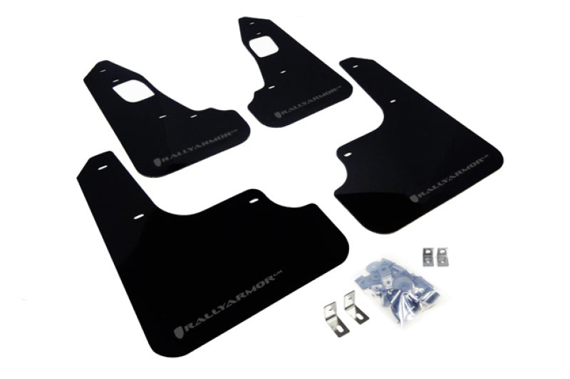 Rally Armor UR Mudflaps Urethane - Mitsubishi Evo X 2008-2015 - Black/Grey - eliteracefab.com