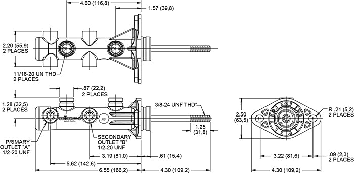 Wilwood Push Rod Combination Remote Master Cylinders - eliteracefab.com