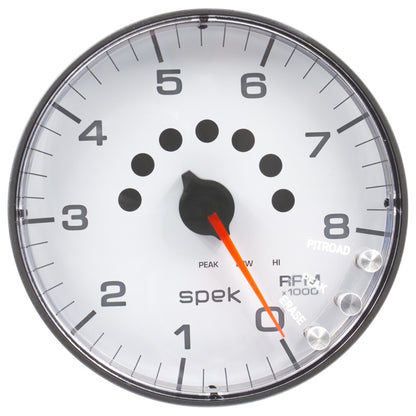 Autometer Spek-Pro Gauge Tachometer 5in 8K Rpm W/Shift Light & Peak Mem White/Black P238128