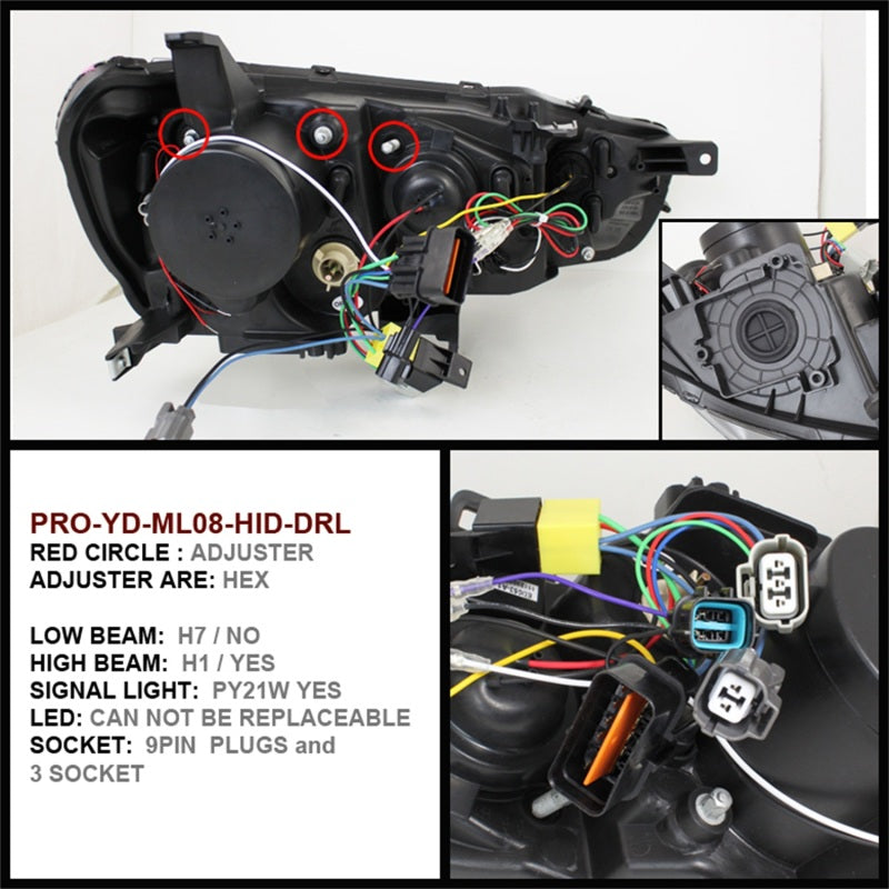 Spyder Mitsubishi Lancer/EVO-10 08-14 Projector Xenon/HID- LED Halo DRL Blk PRO-YD-ML08-HID-DRL-BK - eliteracefab.com