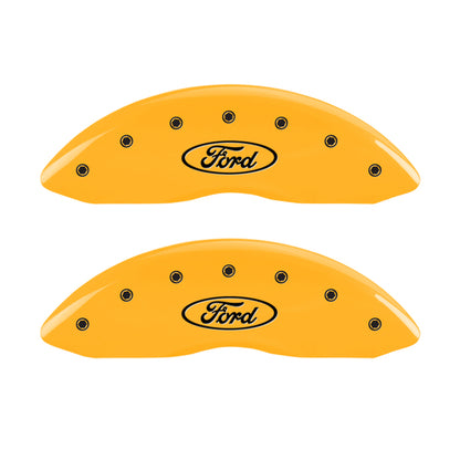 MGP 4 Caliper Covers Engraved Front & Rear Oval logo/Ford Yellow finish black ch MGP
