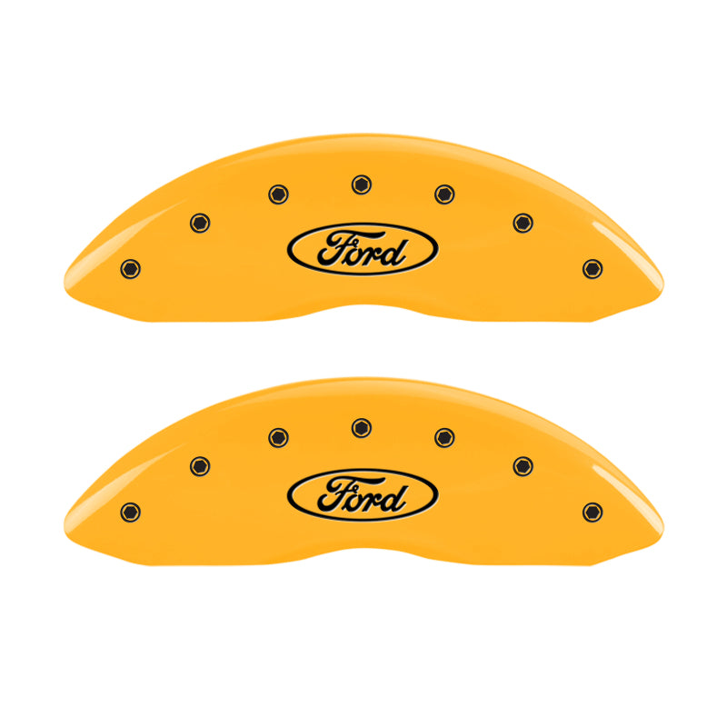 MGP Front set 2 Caliper Covers Engraved Front Oval logo/Ford Yellow finish black ch MGP