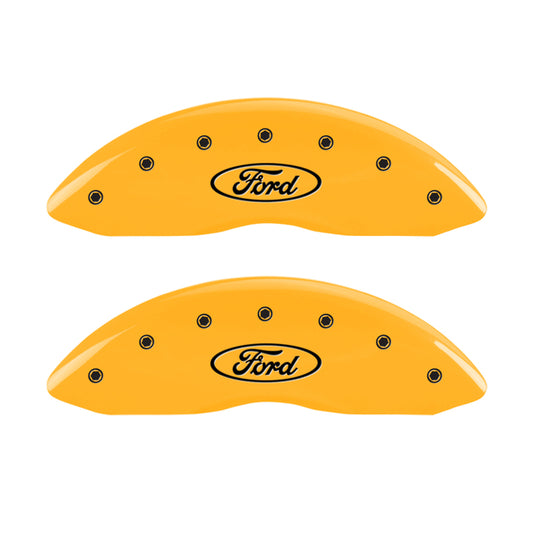 MGP 4 Caliper Covers Engraved Front & Rear Oval logo/Ford Yellow finish black ch MGP