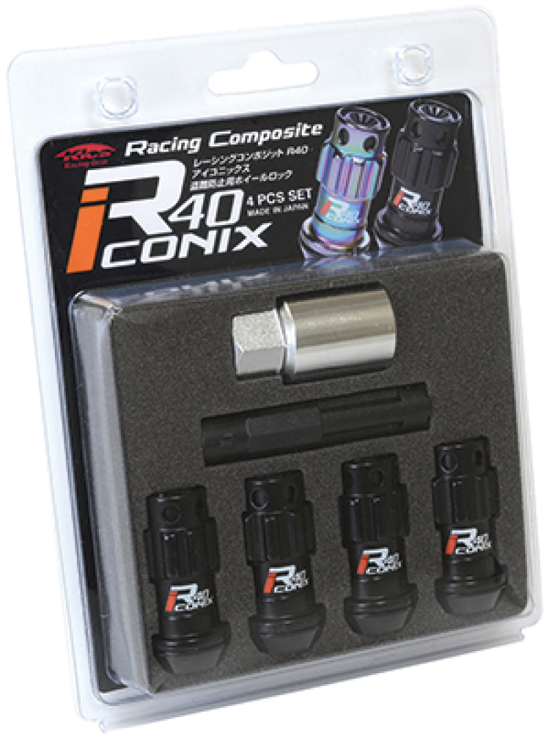 Project Kics 12X1.25 R40 Iconix Black Lug Nut Lock Set - 4 Project Kics