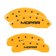 Load image into Gallery viewer, MGP 4 Caliper Covers Engraved Front &amp; Rear Mopar Yellow Finish Black Char 2010 Dodge Nitro MGP