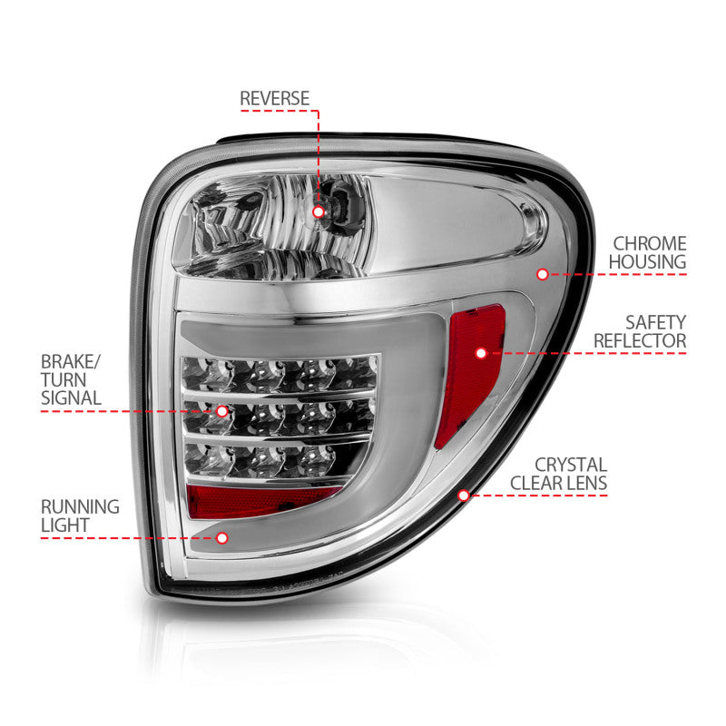 ANZO 2004-2007 Dodge Grand Caravan LED Tail Lights w/ Light Bar Chrome Housing Clear Lens ANZO