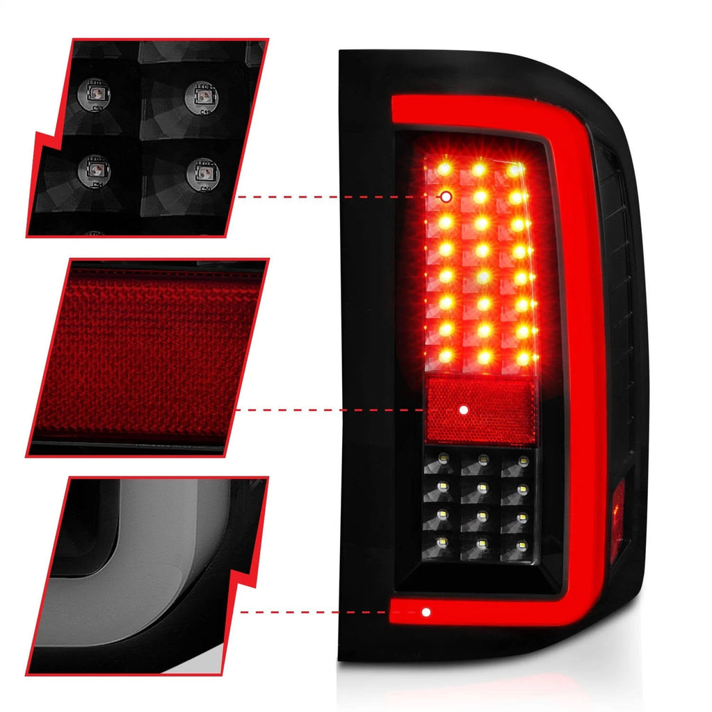 ANZO 2007-2013 Chevrolet Silverado1500/ 2500/ 3500 LED Tail Lights w/ Light Bar Black Housing Smoke - eliteracefab.com