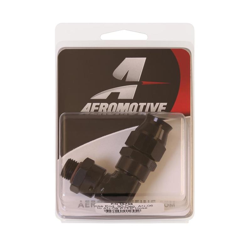 Aeromotive PTFE Hose End - AN-06 to AN-08 Hose - 90 Deg - Black Anodized Aeromotive