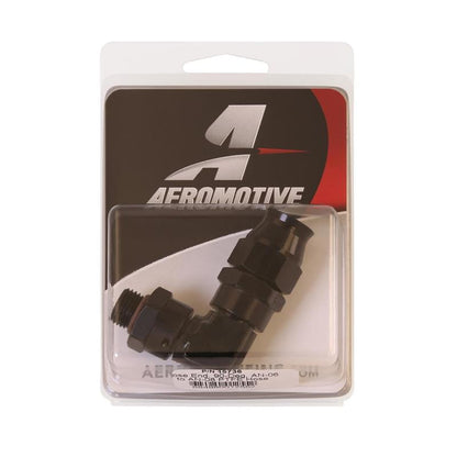 Aeromotive PTFE Hose End - AN-06 to AN-08 Hose - 90 Deg - Black Anodized Aeromotive