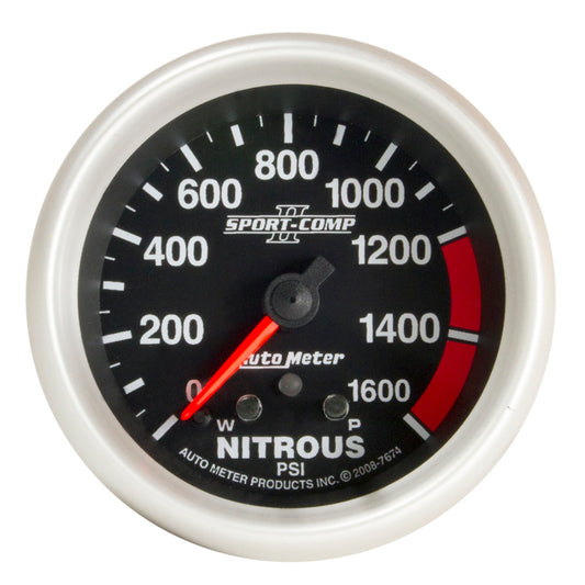 Autometer Sport-Comp II Pro Control 2-5/8in 1600 PSI Nitrous Pressure Gauge w/ Peak and Warn 7674