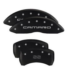 Load image into Gallery viewer, MGP 4 Caliper Covers Engraved Front &amp; Rear With stripes/Dodge Black finish silver ch MGP