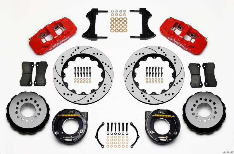 Wilwood AERO4 Rear P-Brake Kit 14.00in Drilled Red Chevy C-10 2.42 Offset 5-lug Wilwood