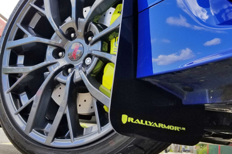Rally Armor UR Mudflaps Black Urethane Caliper Green Logo 2015-2021 WRX / 2015-2021 STI - eliteracefab.com