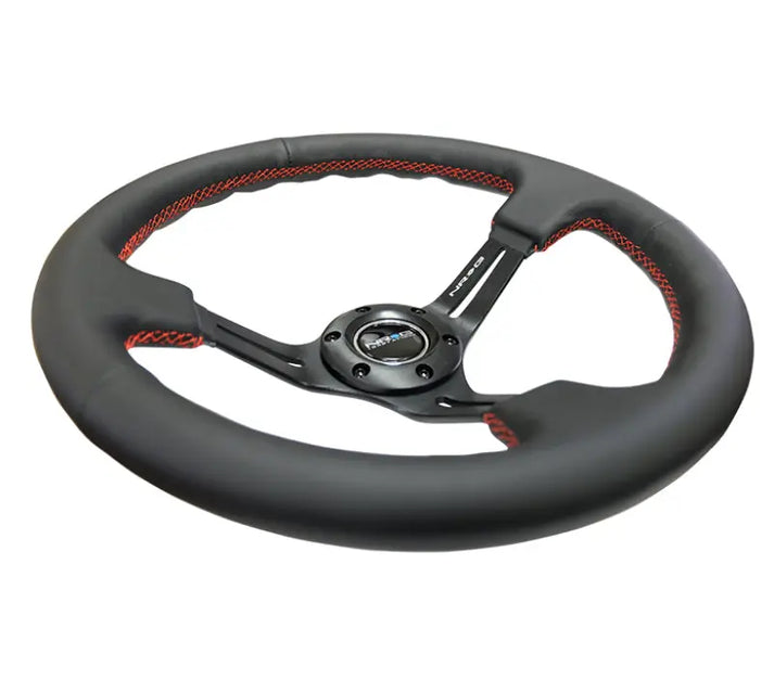 NRG Reinforced Steering Wheel (350mm / 3in. Deep) Black Suede w/ 5mm Floral 3-Spoke Center