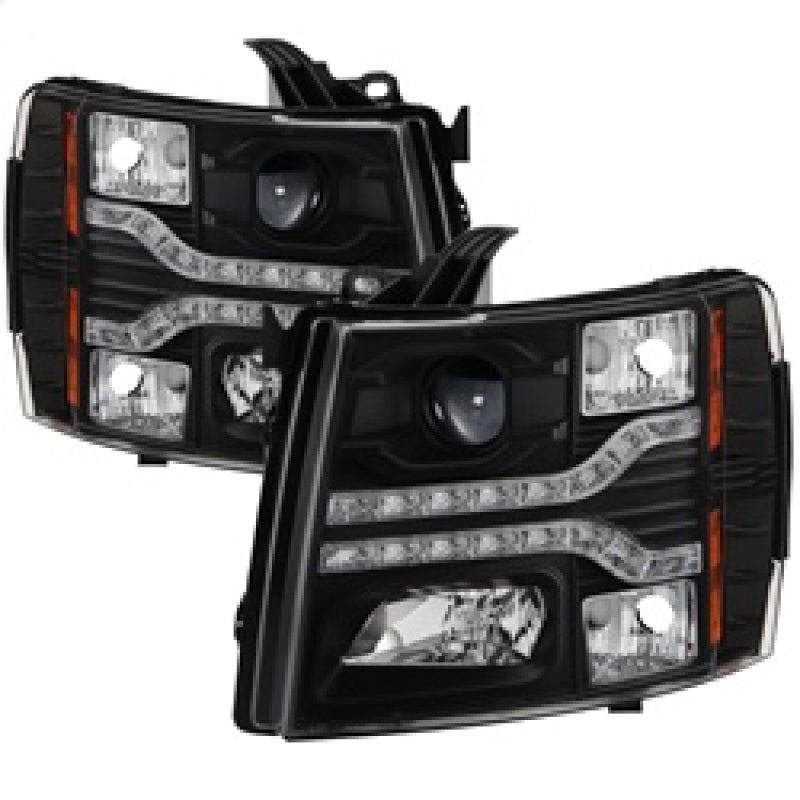 Spyder Chevy Silverado 1500 07-13 V2 Projector Headlights - LED DRL - Black PRO-YD-CS07V2-DRL-BK - eliteracefab.com