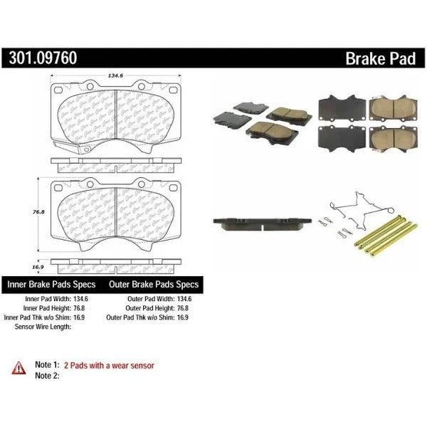 CENTRIC 03-09 LEXUS GX470 / 07-09 TOYOTA FJ CRUISER FRONT CENTRIC PREMIUM CERAMIC BRAKE PADS, 301.09760 - eliteracefab.com