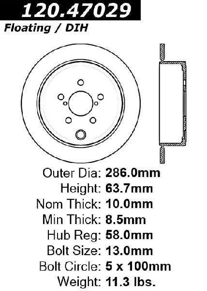 CENTRIC 09-10 SUBARU FORESTER / 08-10 IMPREZA/WAGON/WRX / 09-10 IMPREZA OUTBACK REAR ROTOR, 120.47029 - eliteracefab.com