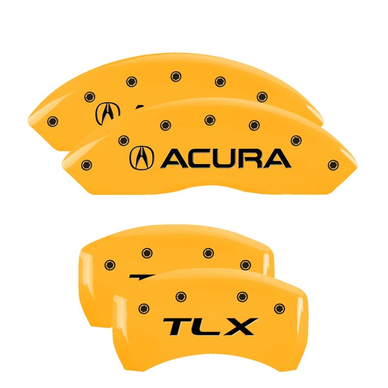 MGP 4 Caliper Covers Engraved Front Acura Engraved Rear TLX Yellow finish black ch MGP