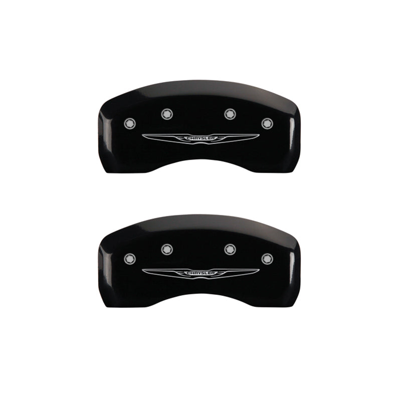 MGP 4 Caliper Covers Engraved Front & Rear Style 2/Chrysler Wing Black finish silver ch MGP