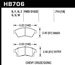 Hawk 11-12 Chevy Cruze Eco/LS/1LT/2LT/LTZ / 12 Sonic LS/LT/LTZ HP Plus Front Street Brake Pads - eliteracefab.com