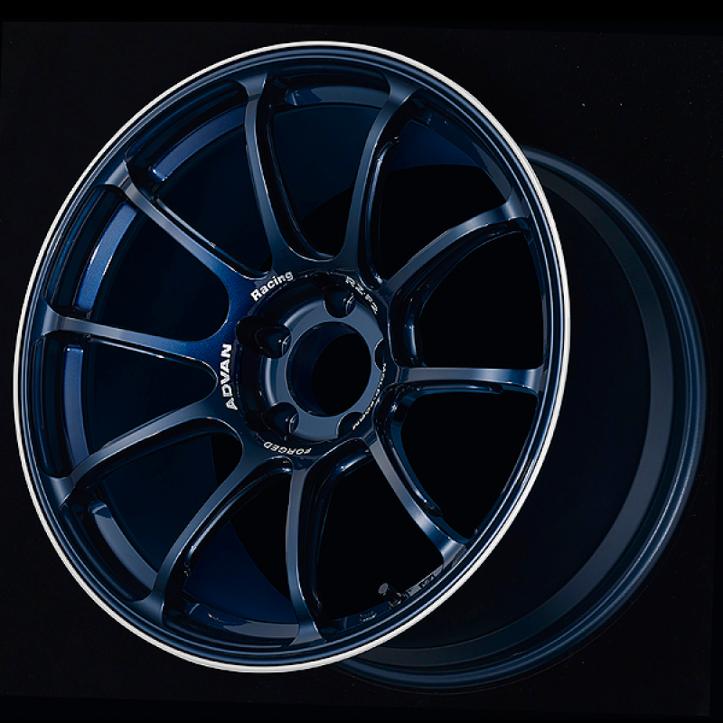 Advan YA28L15EDR RZ-F2 18x10.5 +15 5-114.3 Racing Titanium Blue and Ring Wheel