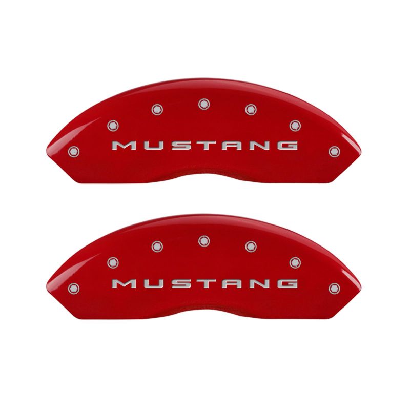 MGP 4 Caliper Covers Engraved Front 2015/Mustang Engraved Rear 2015/37 Red finish silver ch MGP