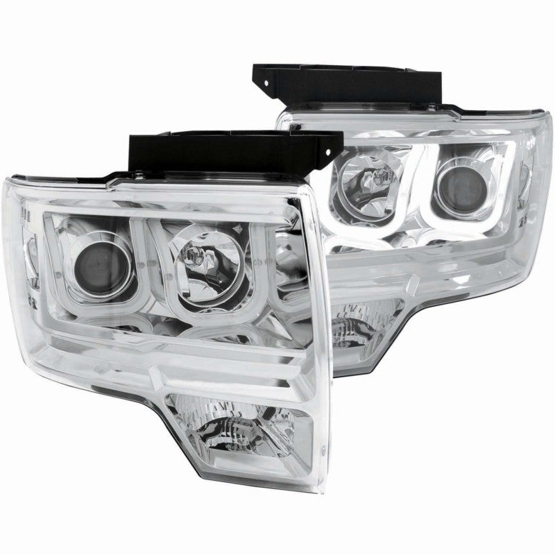 ANZO 2009-2014 Ford F-150 Projector Headlights w/ U-Bar Chrome - eliteracefab.com