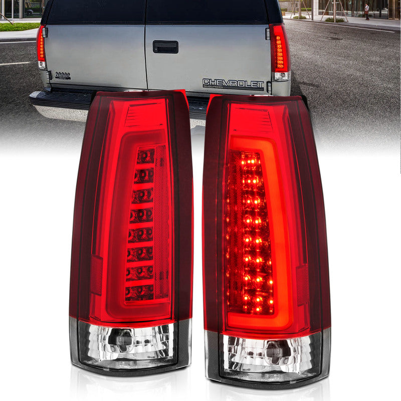 ANZO 1999-2000 Cadillac Escalade LED Taillights Chrome Housing Red/Clear Lens Pair - eliteracefab.com