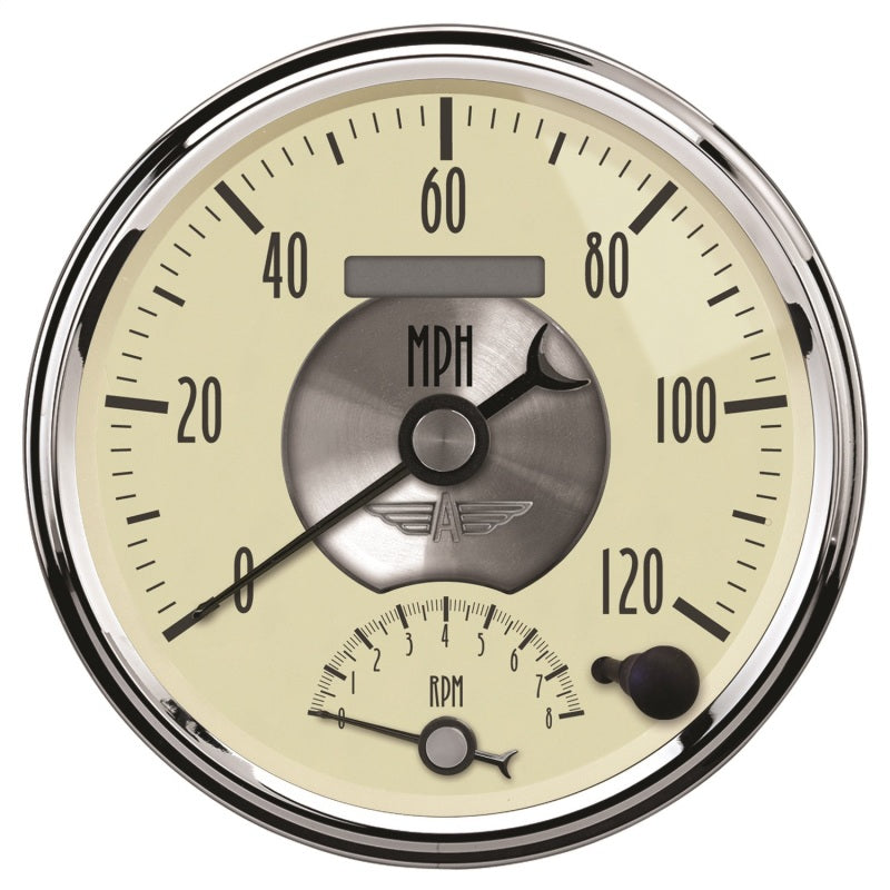 AutoMeter Gauge Tach/Speedo 5in. 120MPH & 8K RPM Elec. Program. Prestige Antq. Ivory 2090