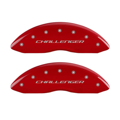 MGP 4 Caliper Covers Engraved Front & Rear Block/Challenger Red finish silver ch - eliteracefab.com