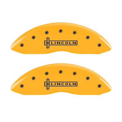 MGP 4 Caliper Covers Engraved Front Lincoln Engraved Rear MKX Yellow finish black ch MGP