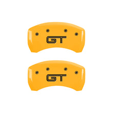 Load image into Gallery viewer, MGP 4 Caliper Covers Engraved Front Mustang Engraved Rear GT Yellow finish black ch MGP