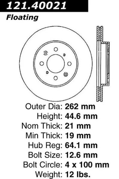 CENTRIC C-TEK STANDARD BRAKE ROTOR – FRONT, 121.40021 - eliteracefab.com